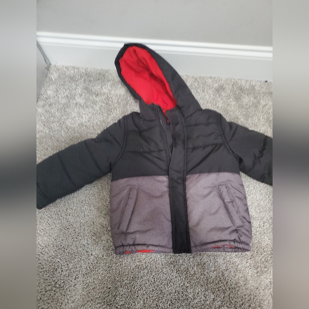 Carter's Baby Boy 3T Coat Jacket Black Grey Fleece Lined Hooded Heavy Coat